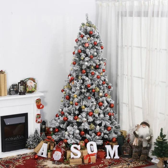 Flocked Pre-Lit Artificial Fir Christmas Tree, 7.5 to 9 ft