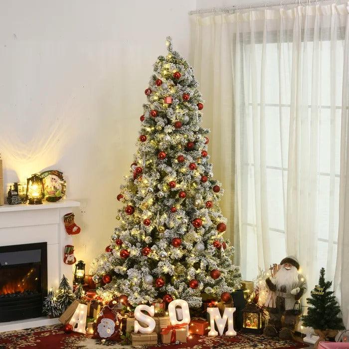 Flocked Pre-Lit Artificial Fir Christmas Tree, 7.5 to 9 ft