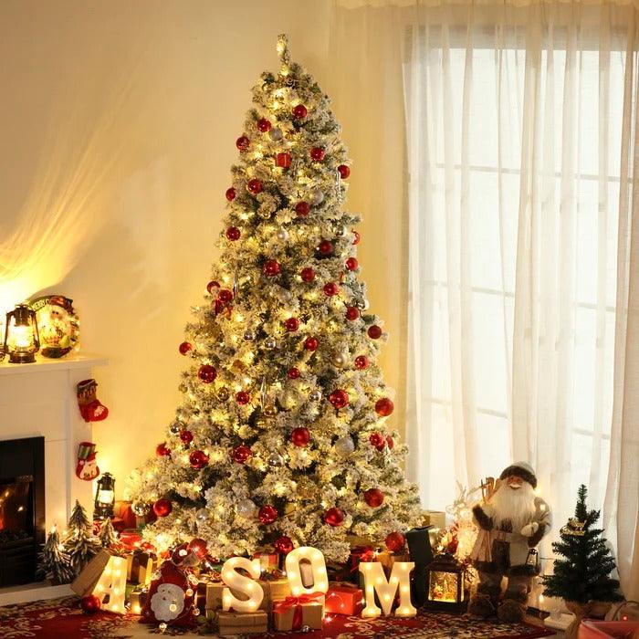 Flocked Pre-Lit Artificial Fir Christmas Tree, 7.5 to 9 ft