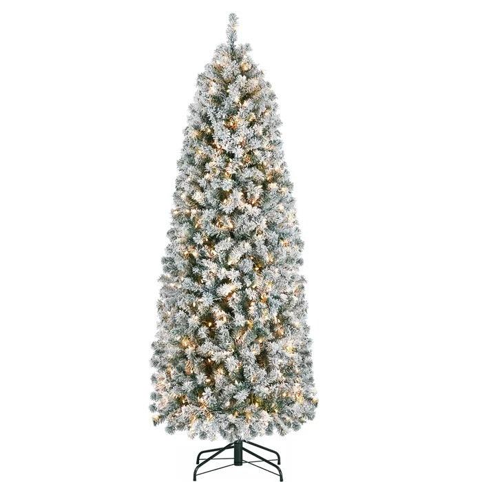 Snow-Flocked Pencil Spruce Pre-Lit Christmas Tree, 6 to 9 ft
