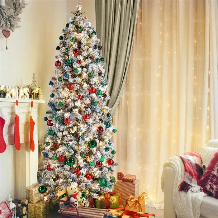 Snow-Flocked Pencil Spruce Pre-Lit Christmas Tree, 6 to 9 ft