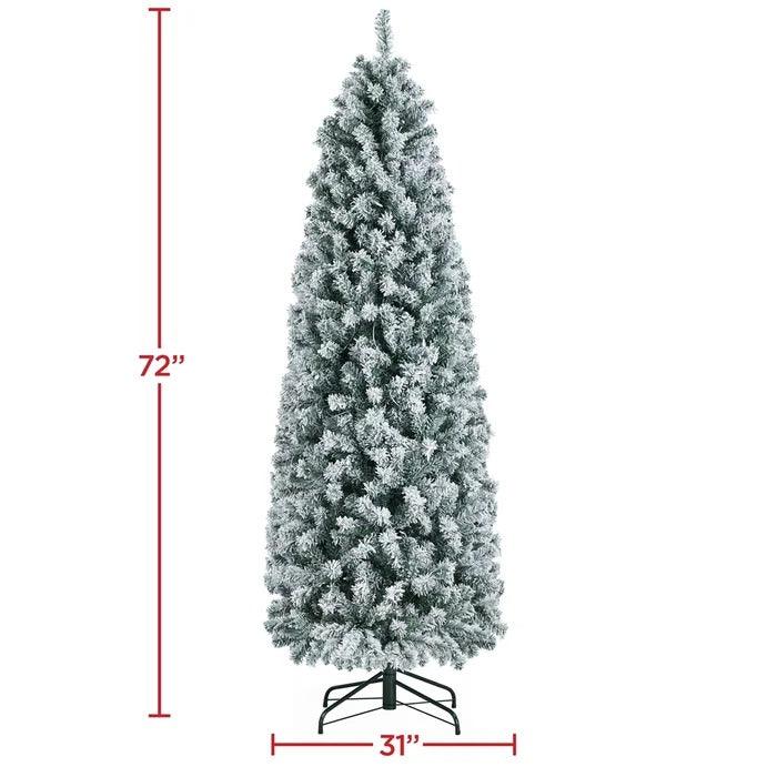 Snow-Flocked Pencil Spruce Pre-Lit Christmas Tree, 6 to 9 ft