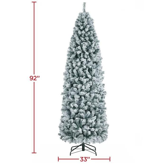 Snow-Flocked Pencil Spruce Pre-Lit Christmas Tree, 6 to 9 ft