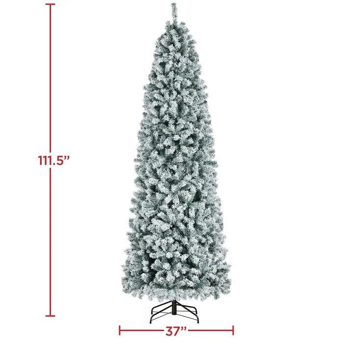 Snow-Flocked Pencil Spruce Pre-Lit Christmas Tree, 6 to 9 ft