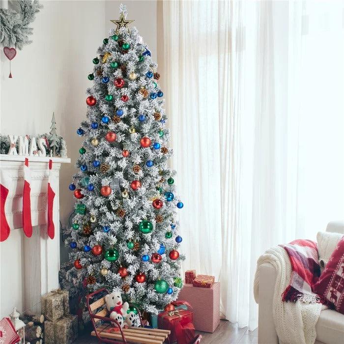 Snow-Flocked Pencil Spruce Pre-Lit Christmas Tree, 6 to 9 ft