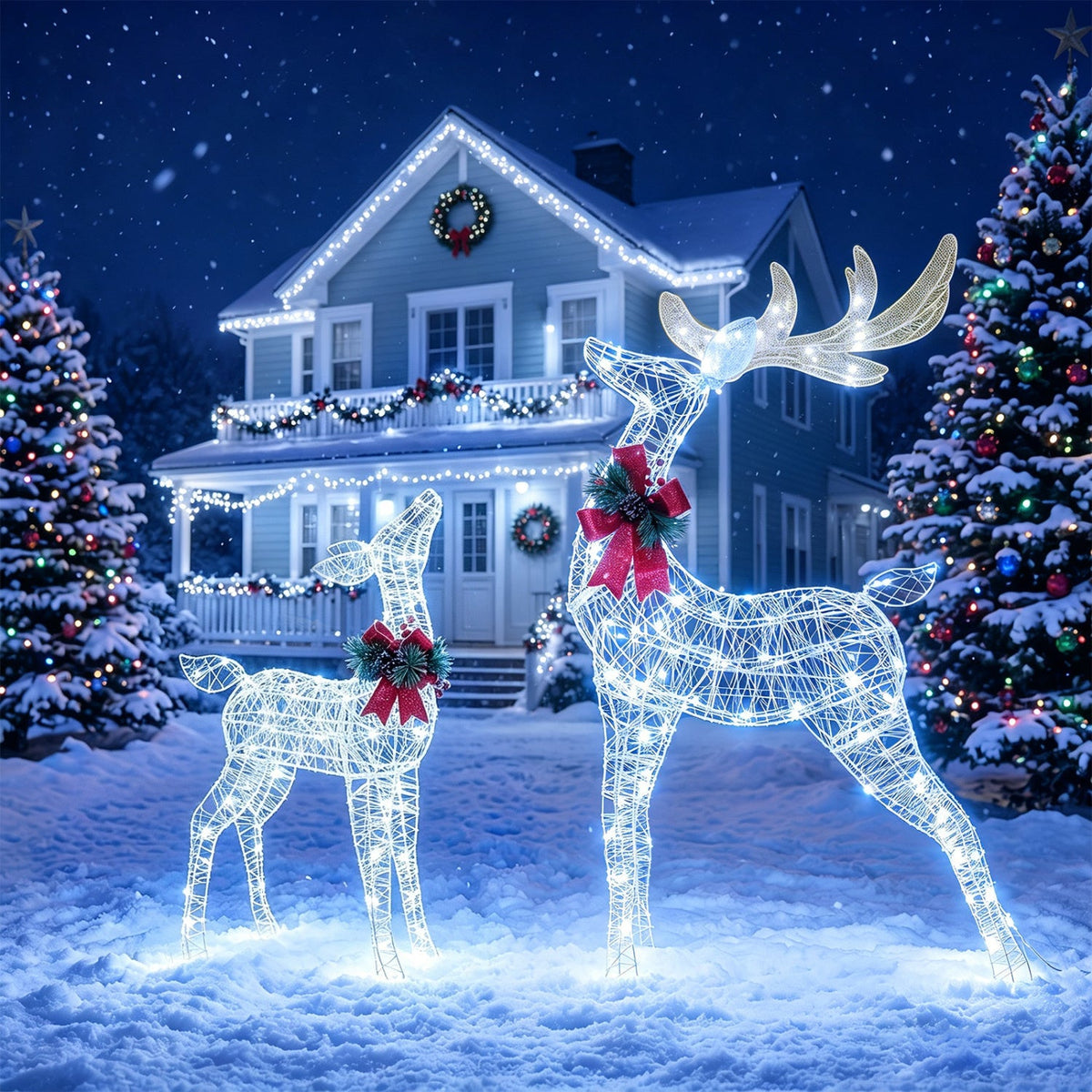 Lighted Christmas Reindeer Set with 170 Cold White LED Lights