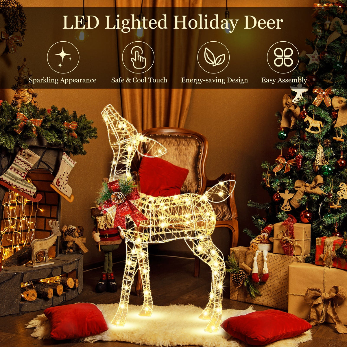 34.5 Inch Lighted Christmas Reindeer Decoration with 50 Warm White LED Lights
