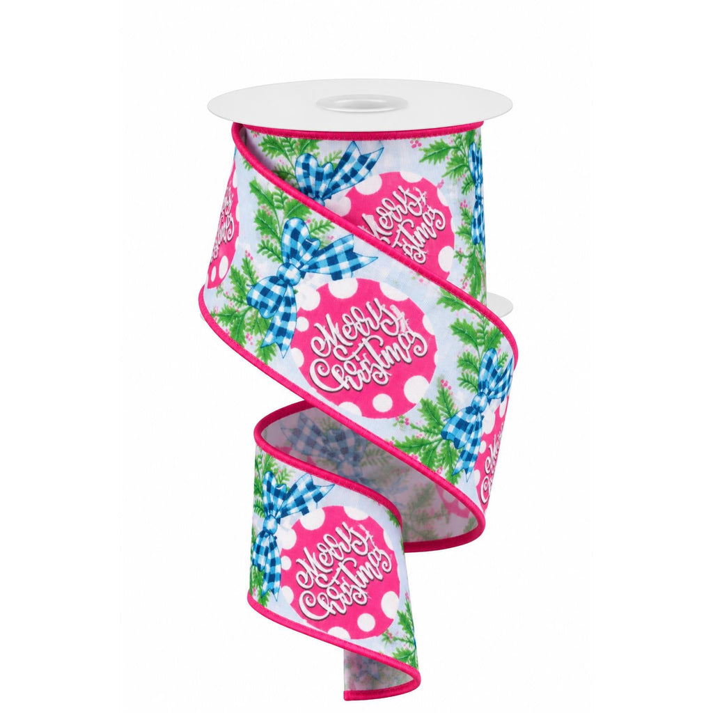 2.5" Merry Christmas Ornament Pink/Blue (10 Yards)
