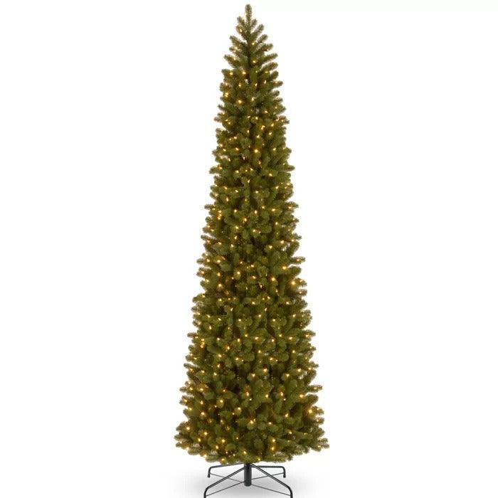 Downswept Douglas Pencil Slim Pre-Lit Christmas Tree, Dual Color LED