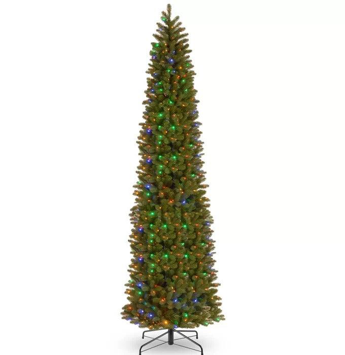 Downswept Douglas Pencil Slim Pre-Lit Christmas Tree, Dual Color LED