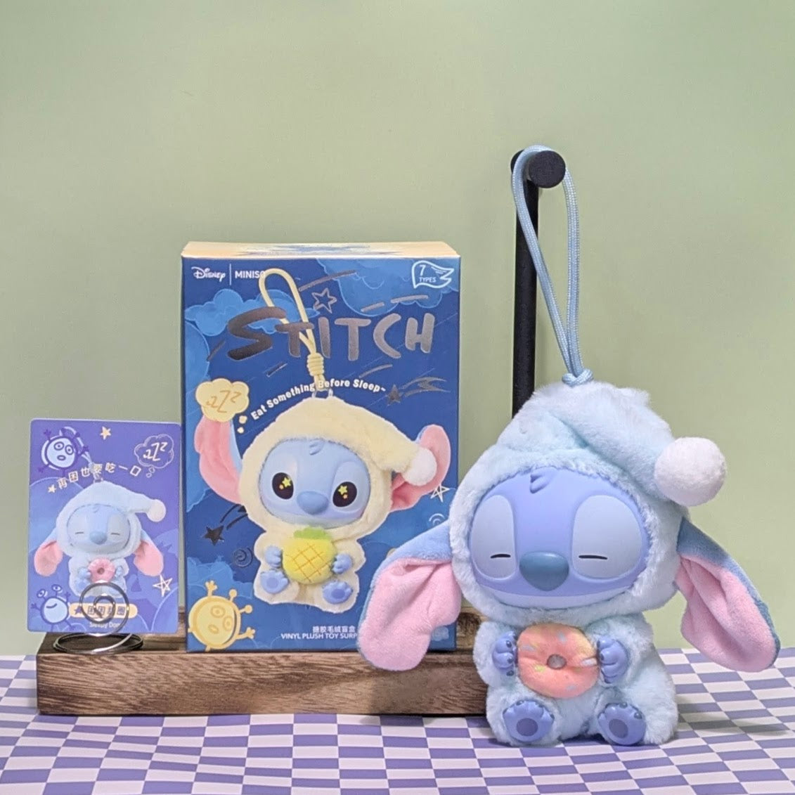 [In Stock] MINISO Stitch Eat Something Before Sleep Plush Keychain Blind Box