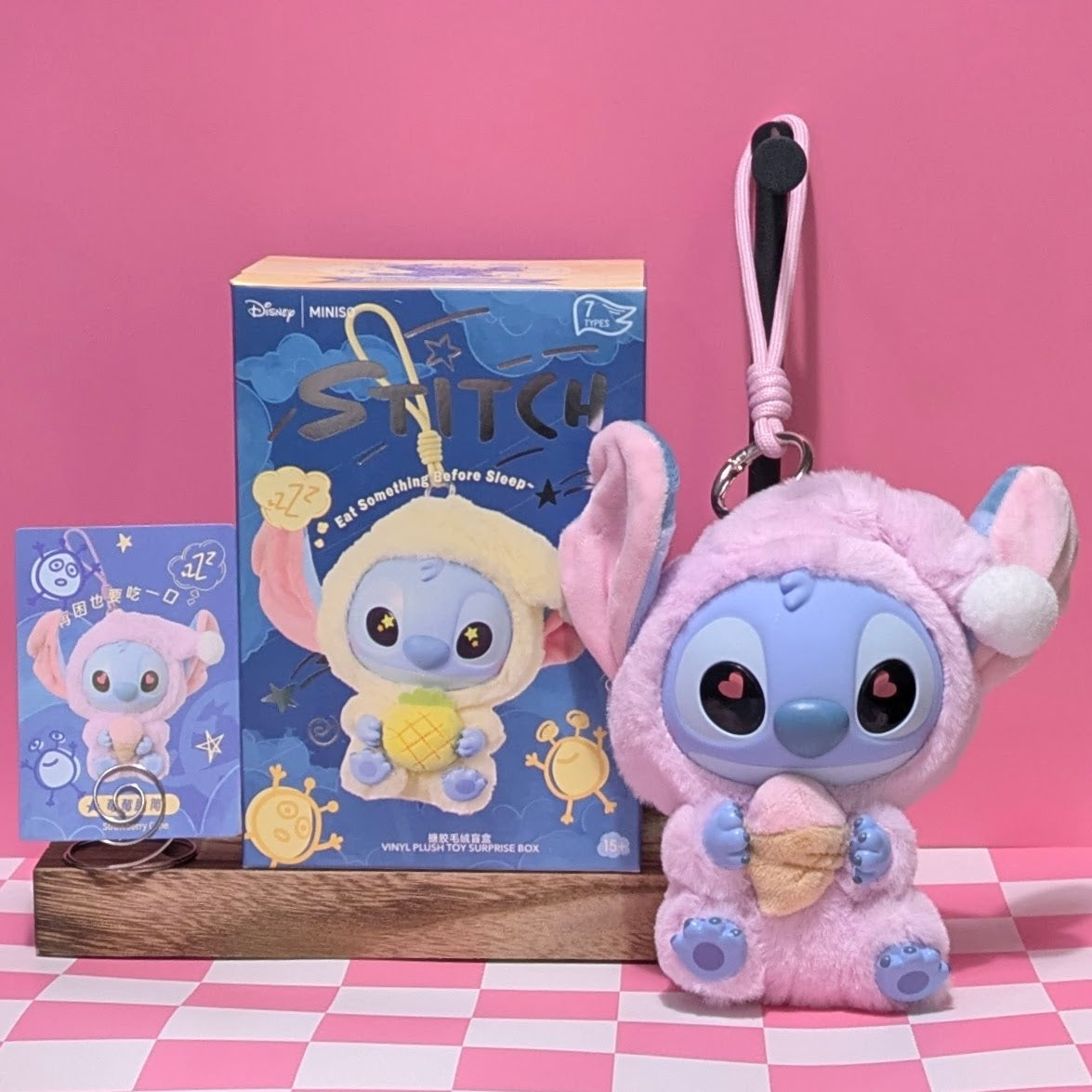 [In Stock] MINISO Stitch Eat Something Before Sleep Plush Keychain Blind Box