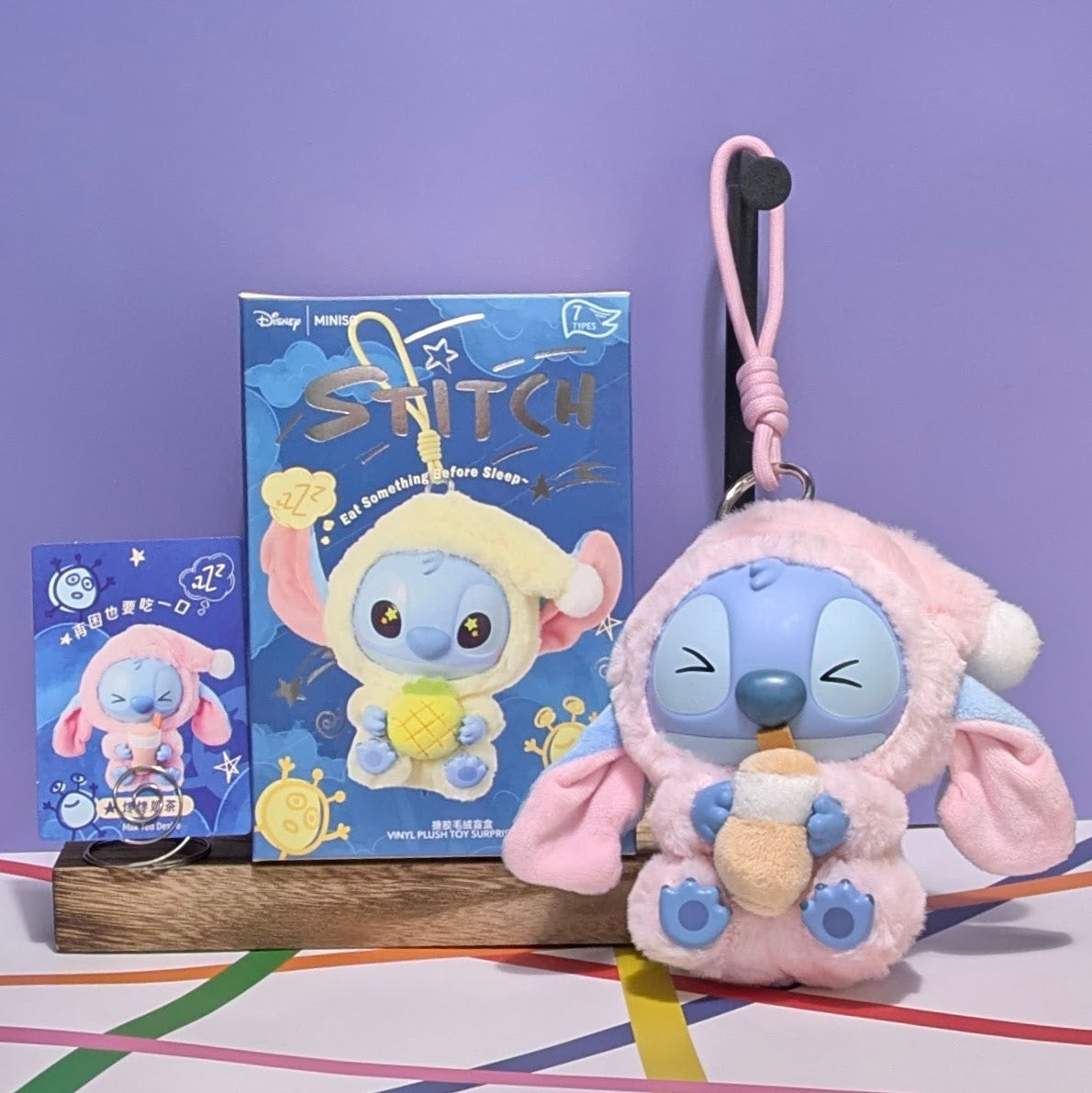 [In Stock] MINISO Stitch Eat Something Before Sleep Plush Keychain Blind Box
