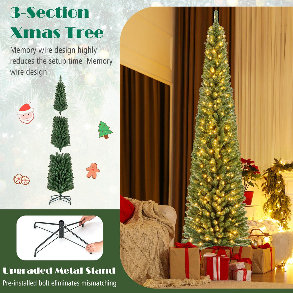 Pencil Christmas Tree with Memory Wire Branch Tips and Warm LED Lights