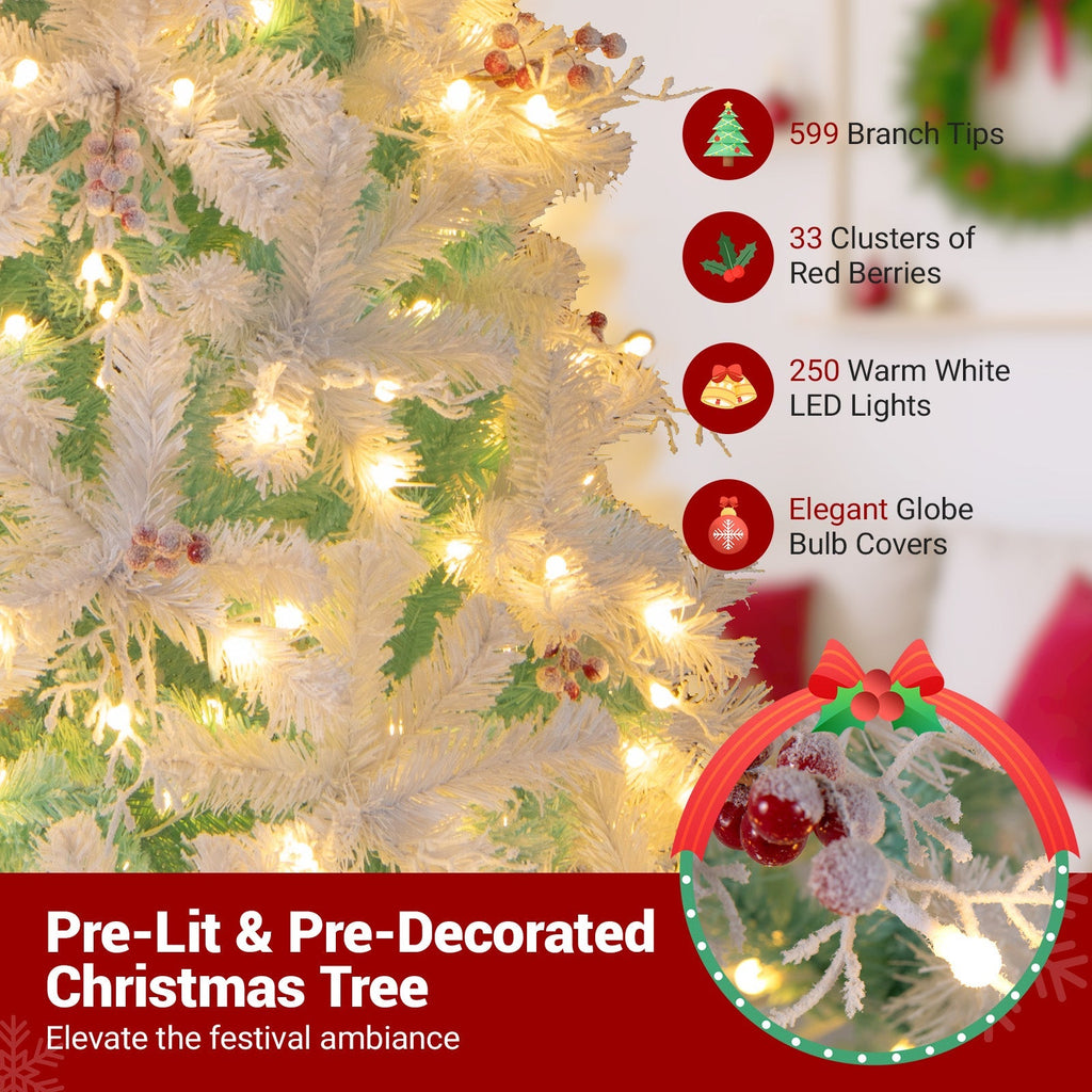 Pre-Lit Artificial Christmas Tree with Snow Flocked Branch Tips
