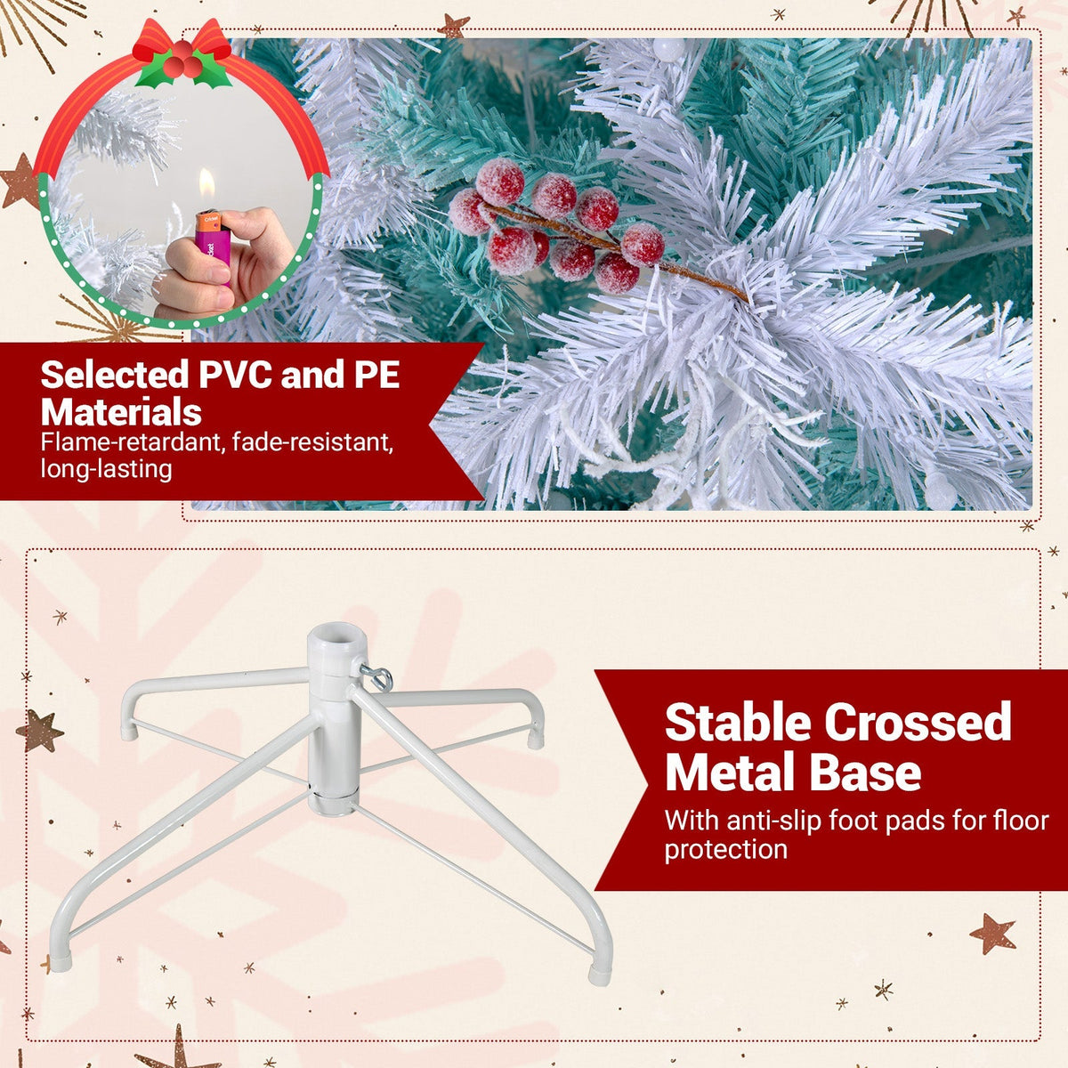 Pre-Lit Artificial Christmas Tree with Snow Flocked Branch Tips
