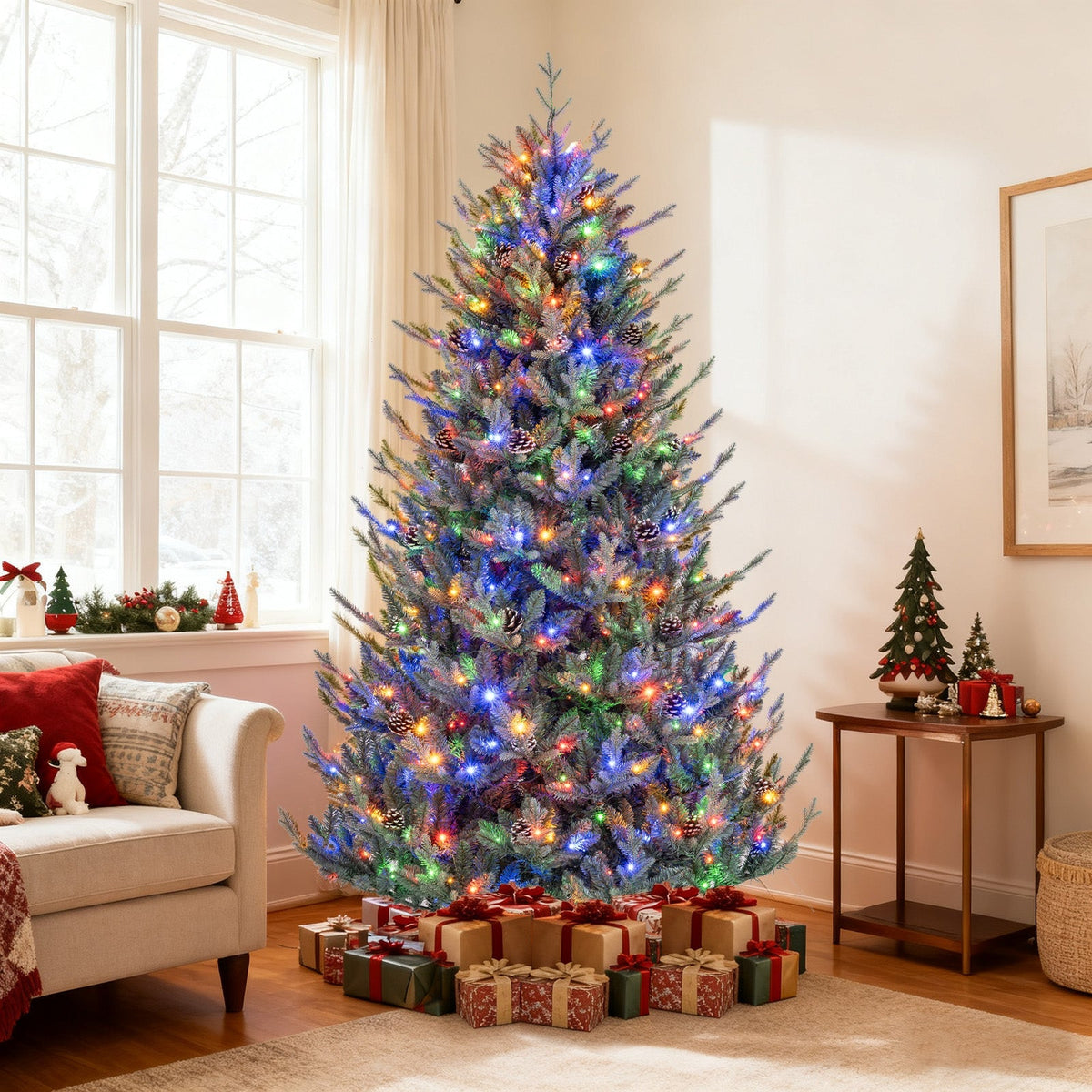 Pre-Lit Artificial Christmas Tree with Multicolored LED Lights-M