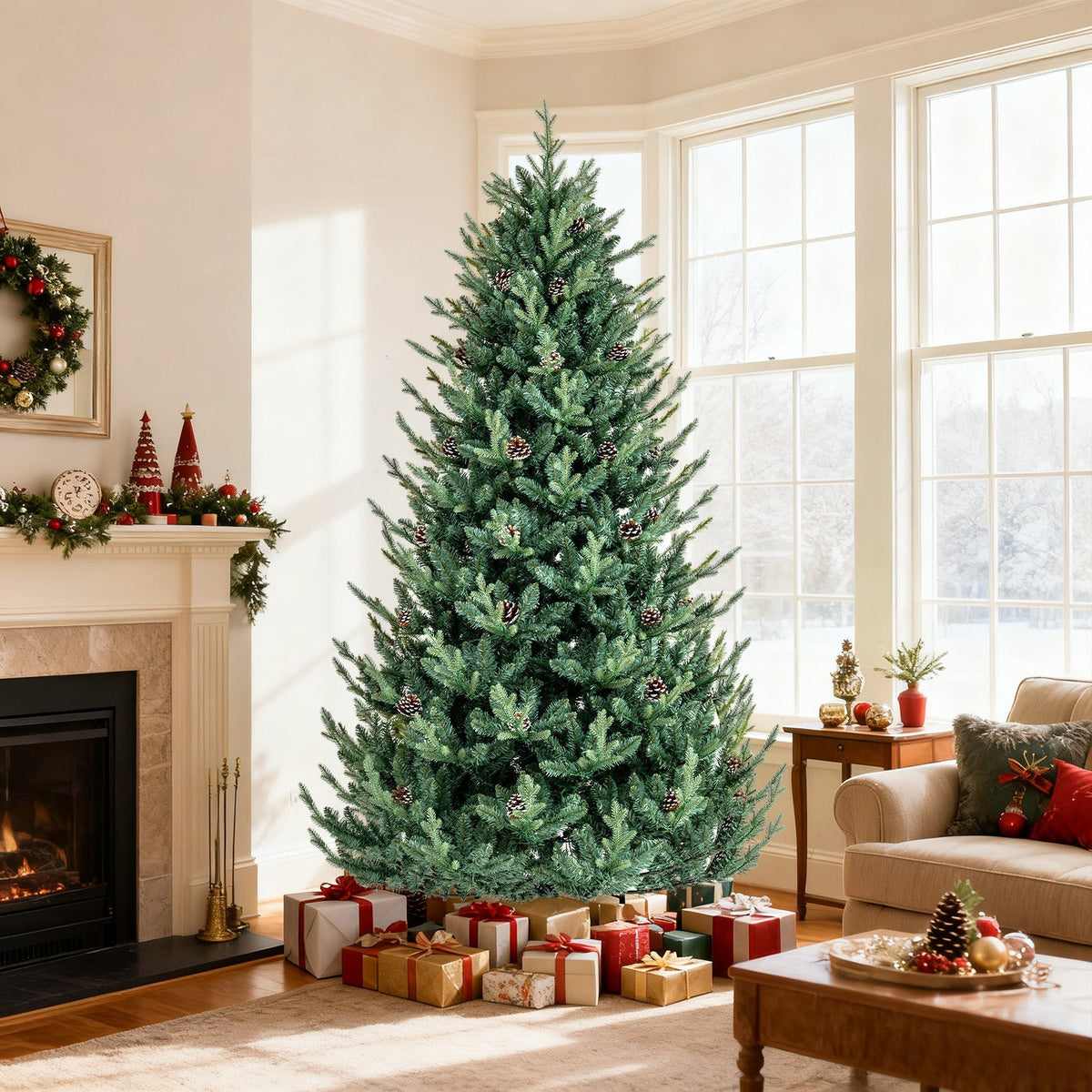 Pre-Lit Artificial Christmas Tree with Multicolored LED Lights-M