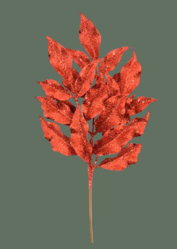 Red Glitter Leaf Pick
