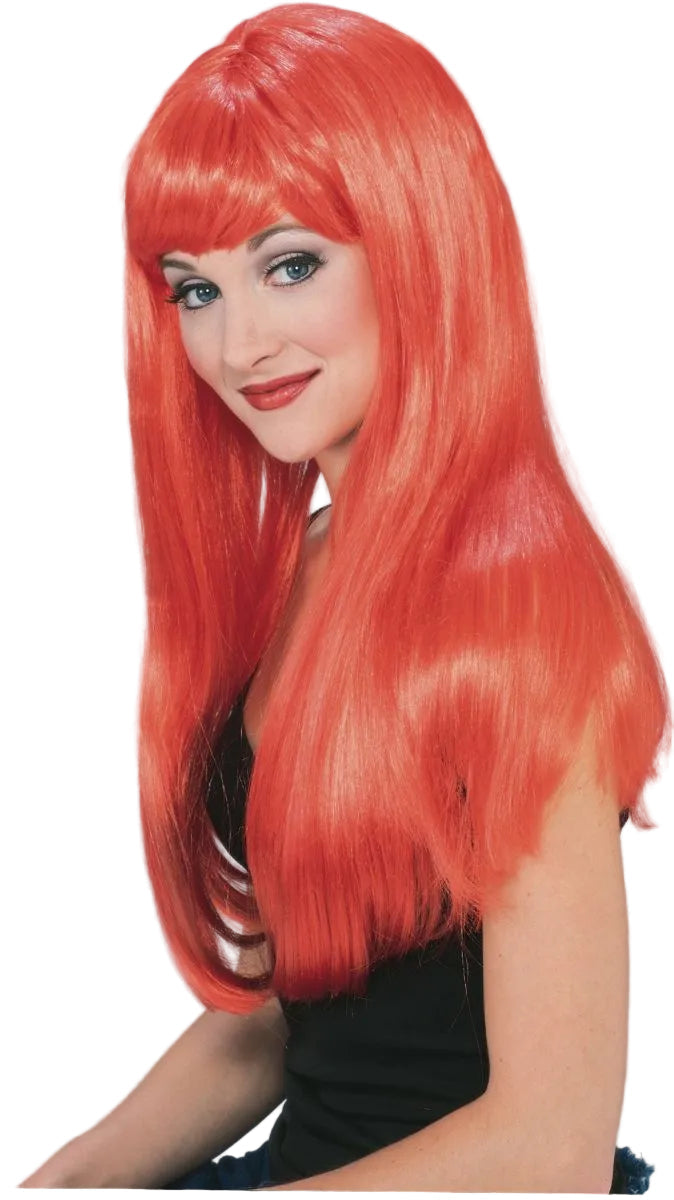 Long Glamour Costume Wig With Bangs - Red