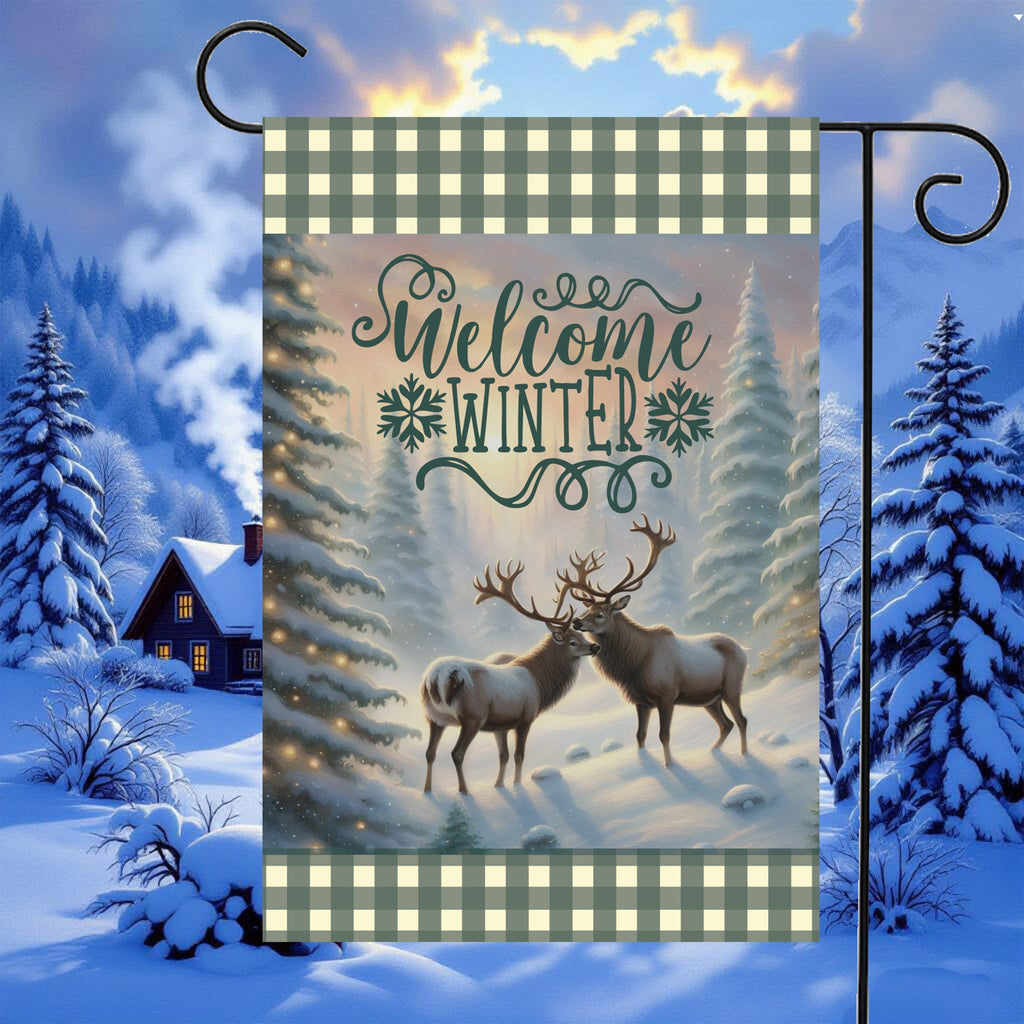 Welcome Winter Reindeer Garden Flag