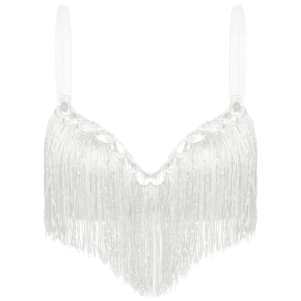 The Stardust Oasis Sirena – Sequined Tassel & Rhinestone Push-Up Belly Dance Bra Top