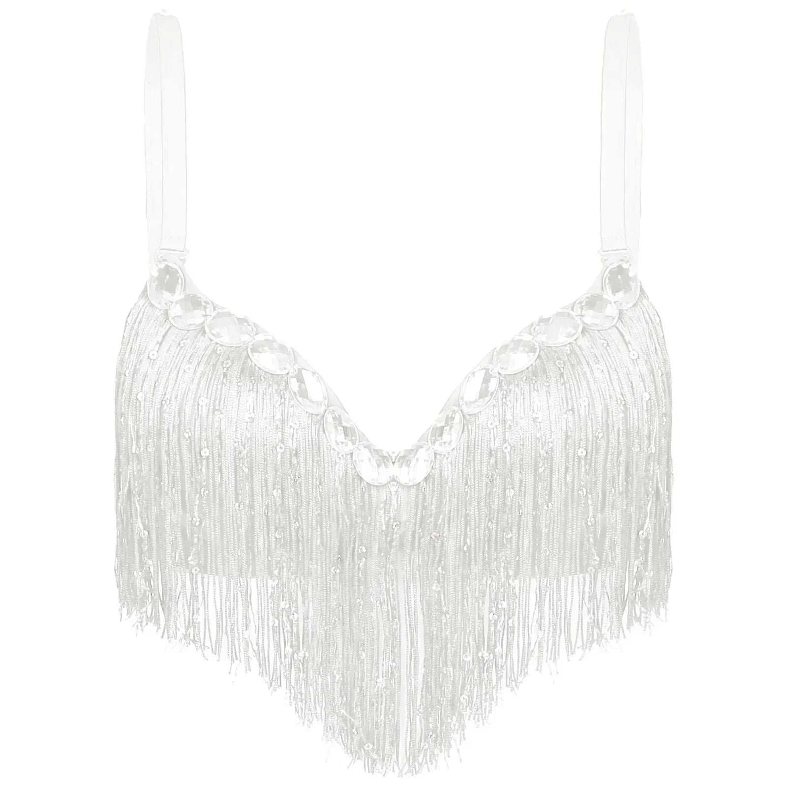 The Stardust Oasis Sirena – Sequined Tassel & Rhinestone Push-Up Belly Dance Bra Top