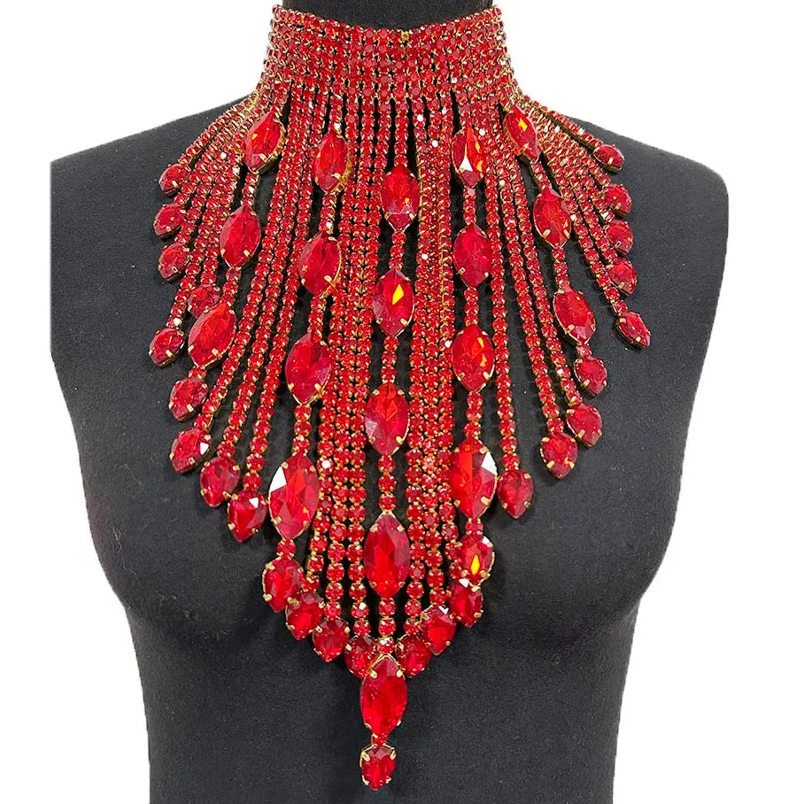 Rhinestone Crystal Long Fringe Tassel Necklace