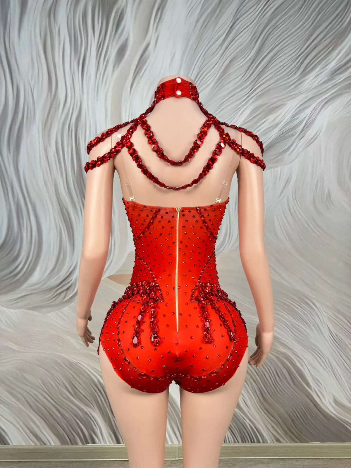 Sparkly Rhinestone Tassel Spandex Bodysuit Halter Dance Stage Costume Leotard