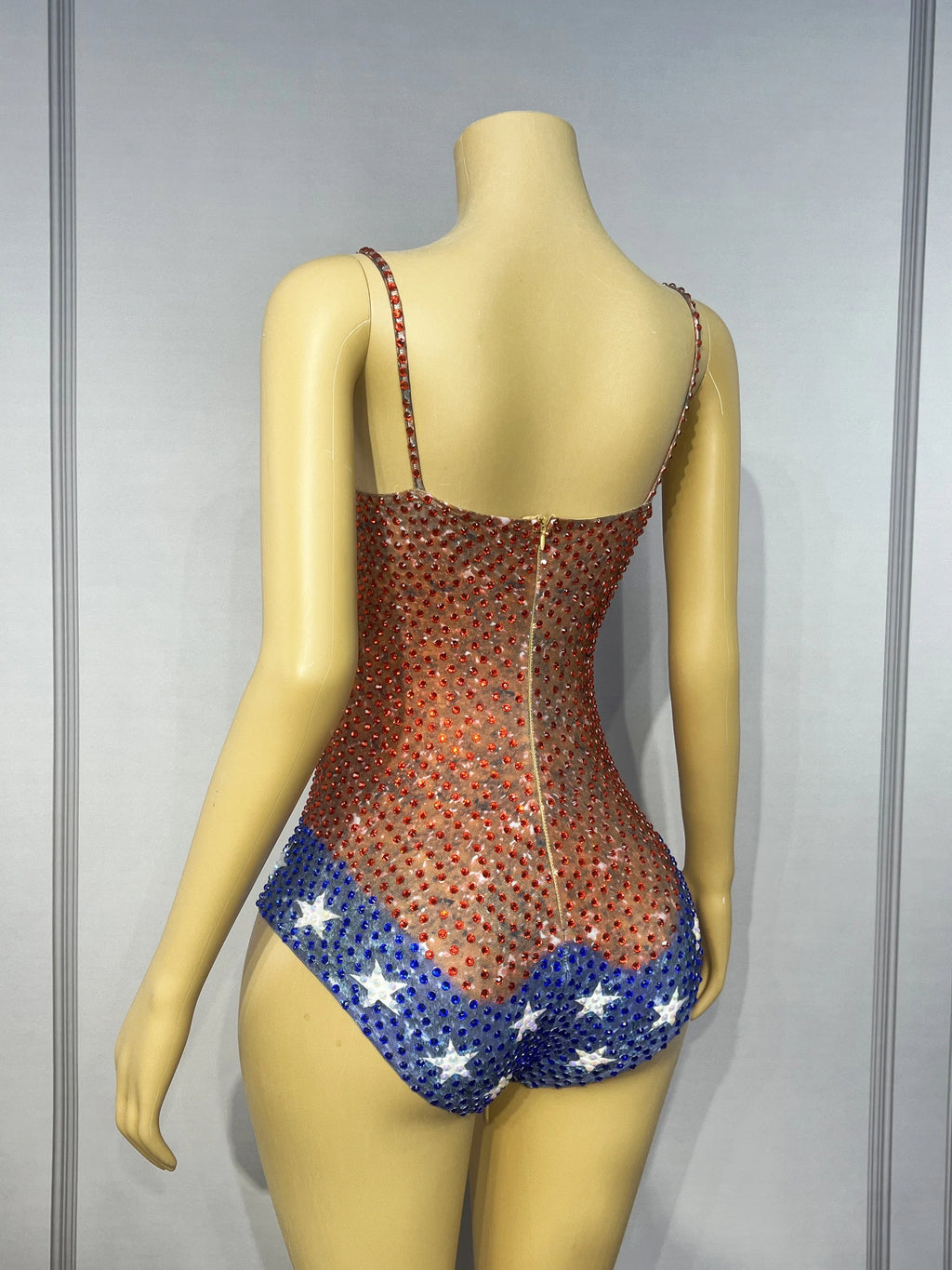 Twinkling Rhinestone Stars High-Cut Stage Bodysuit Dance Performance Leotard