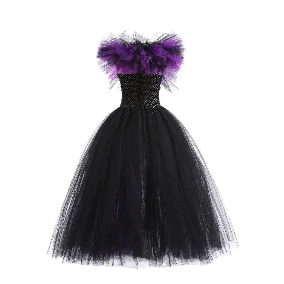 Girls Maleficent Costume Dress – Luxury Villain Tulle Gown
