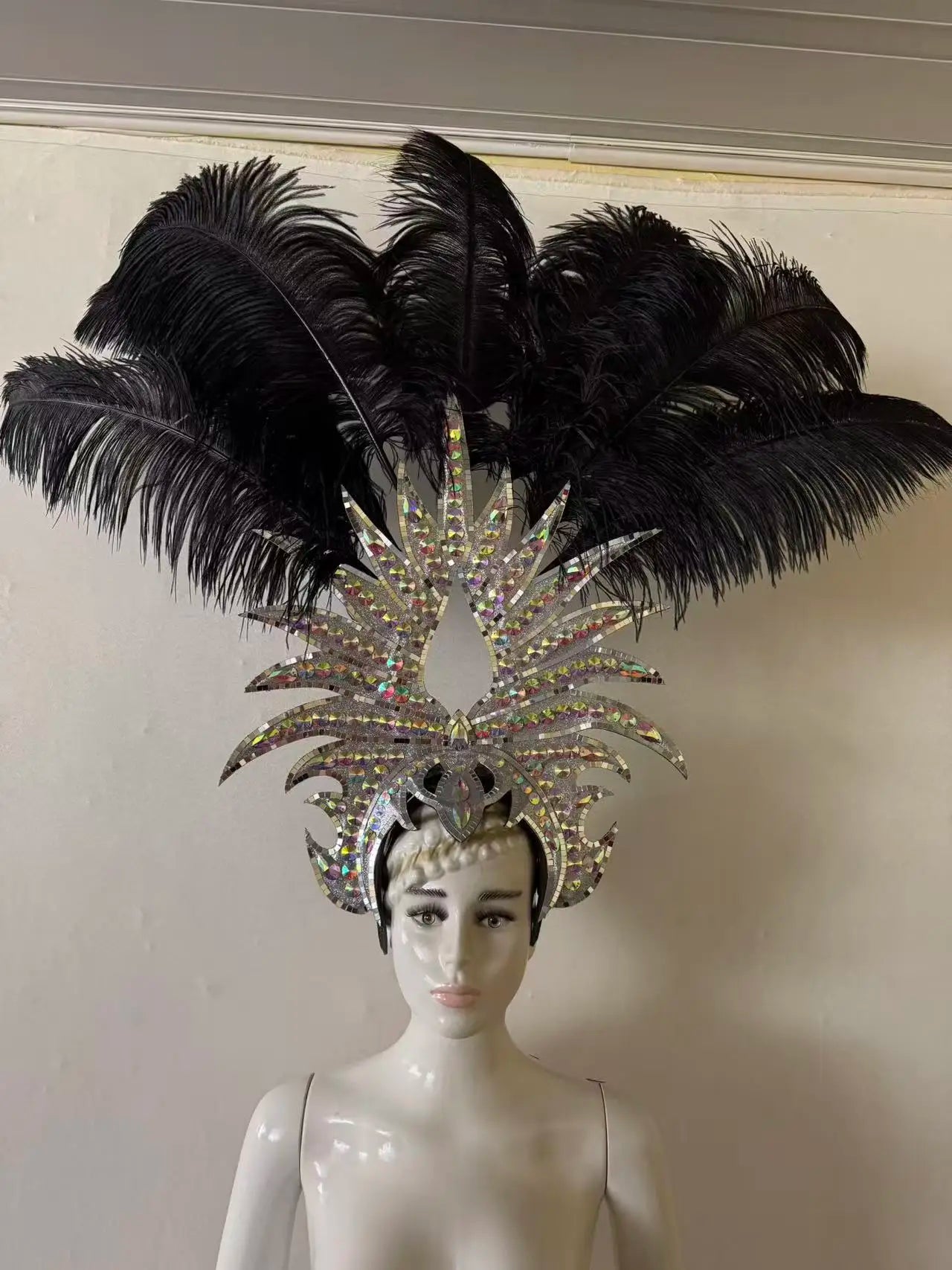 The Stardust Majestic Feather Crown – Carnival & Cabaret Stage Headdress