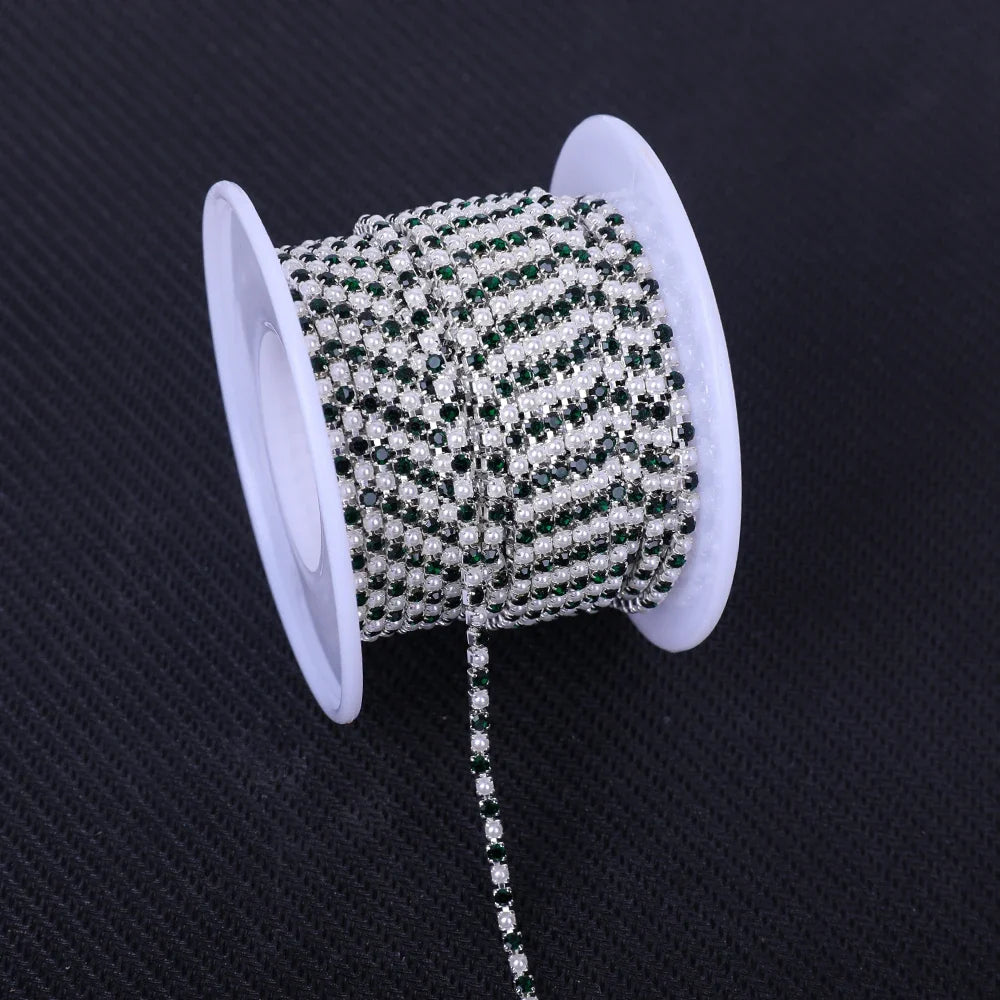The Stardust Pearl Stream – Premium Silver Base Glass Rhinestone & ABS Pearl Cup Chain Trim