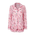 Women's Christmas Two Pieces Pajama Set Long Sleeve Lapel Santa Claus/Christmas Tree Print Shirt Shorts Loose Sleepwear