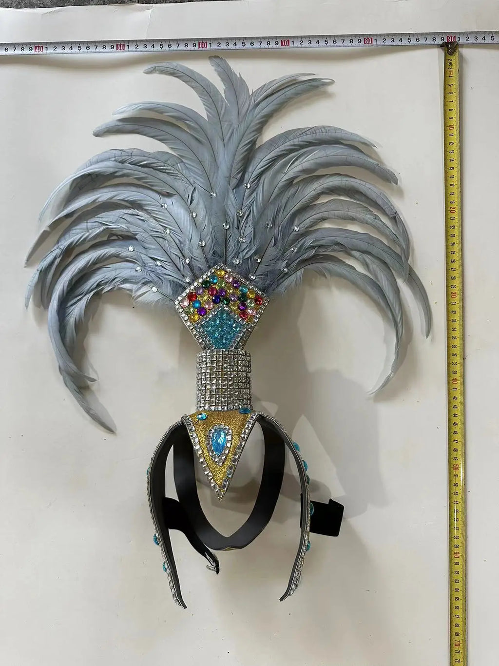 The Stardust Dionysia – Silver & Charcoal Feather Carnival & Masque Ball Headdress