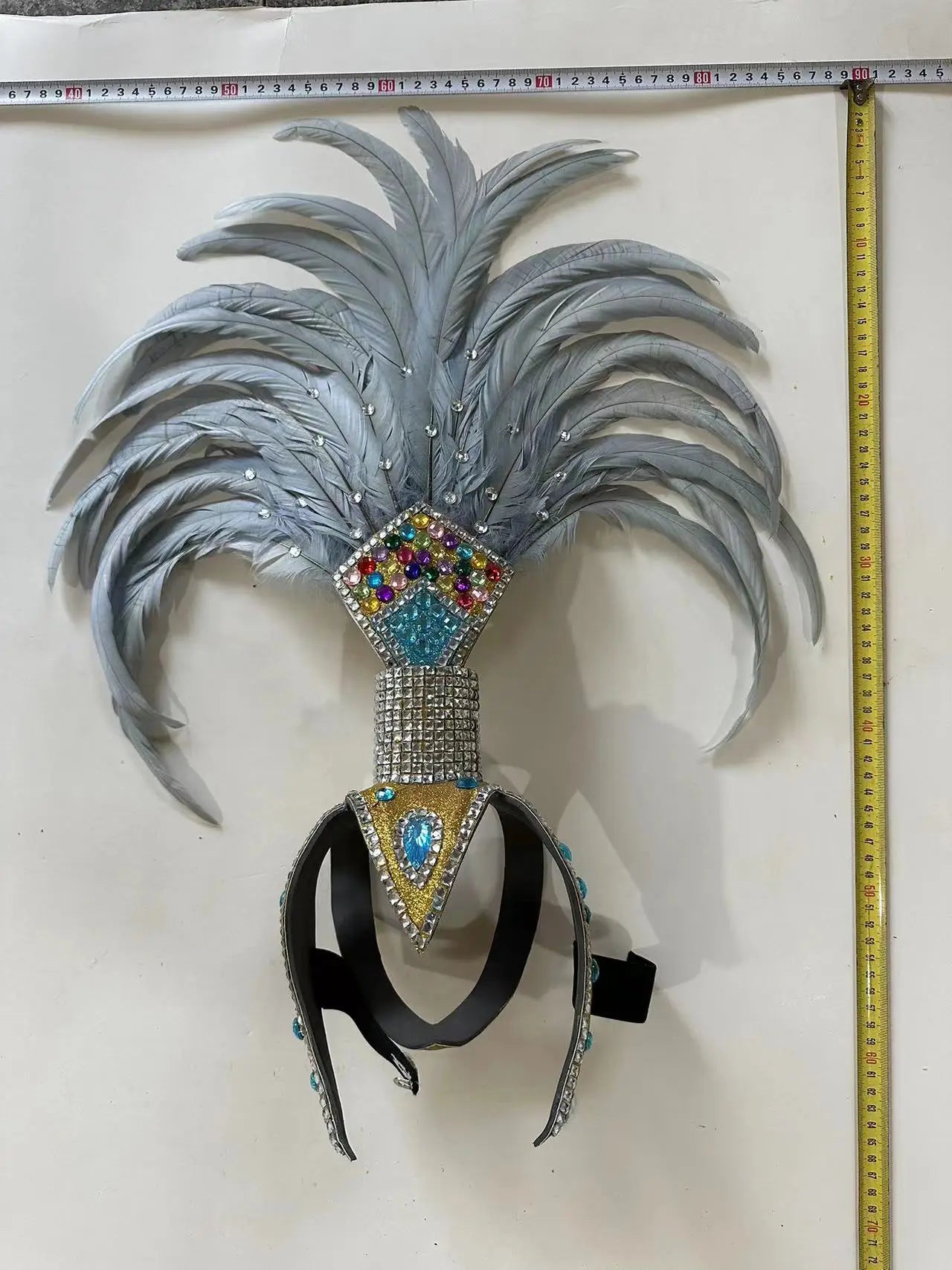 The Stardust Dionysia – Silver & Charcoal Feather Carnival & Masque Ball Headdress