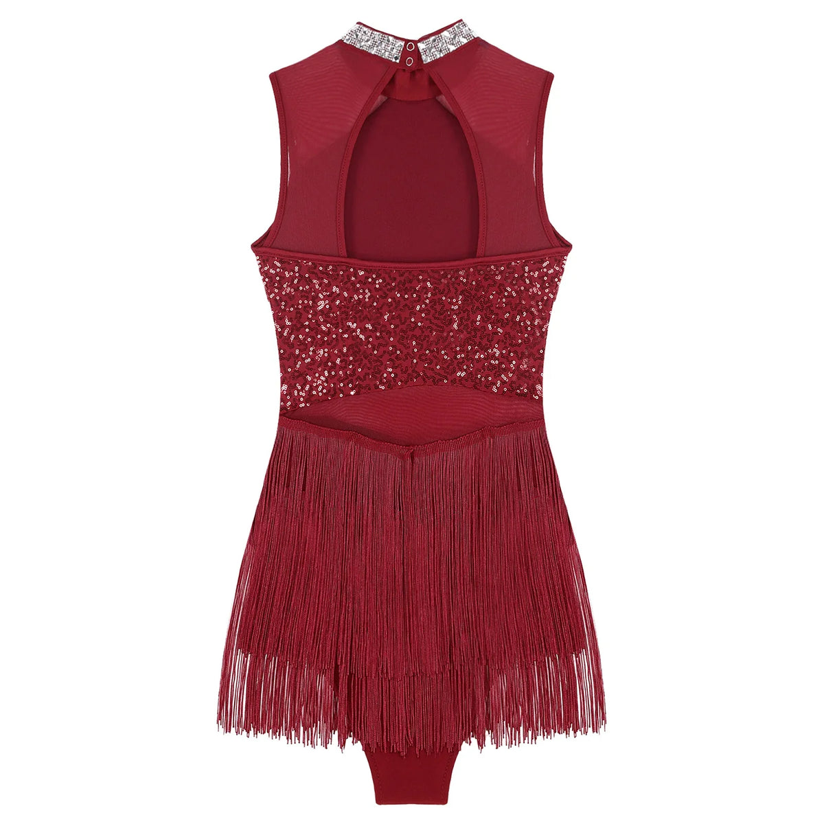 Sparkly Sequin & Fringe Dance Dress with Gloves Latin Stage Performance Costume
