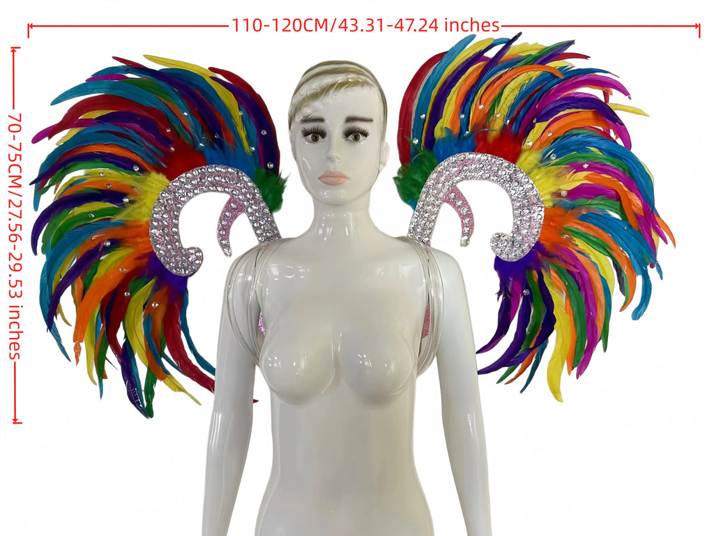 Showgirl Feather Wing Backpiece with Rhinestone Scroll Frames