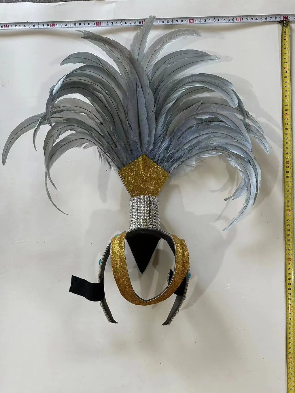 The Stardust Dionysia – Silver & Charcoal Feather Carnival & Masque Ball Headdress