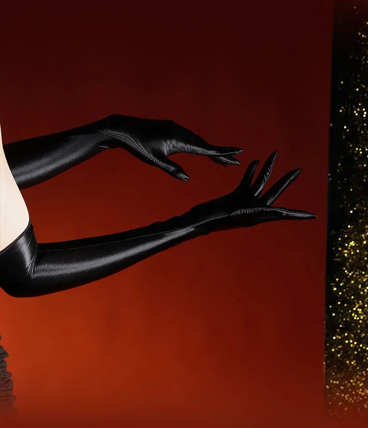 80D Satin Shiny High-Elasticity Opera Length Gloves Stage Performance Gloves