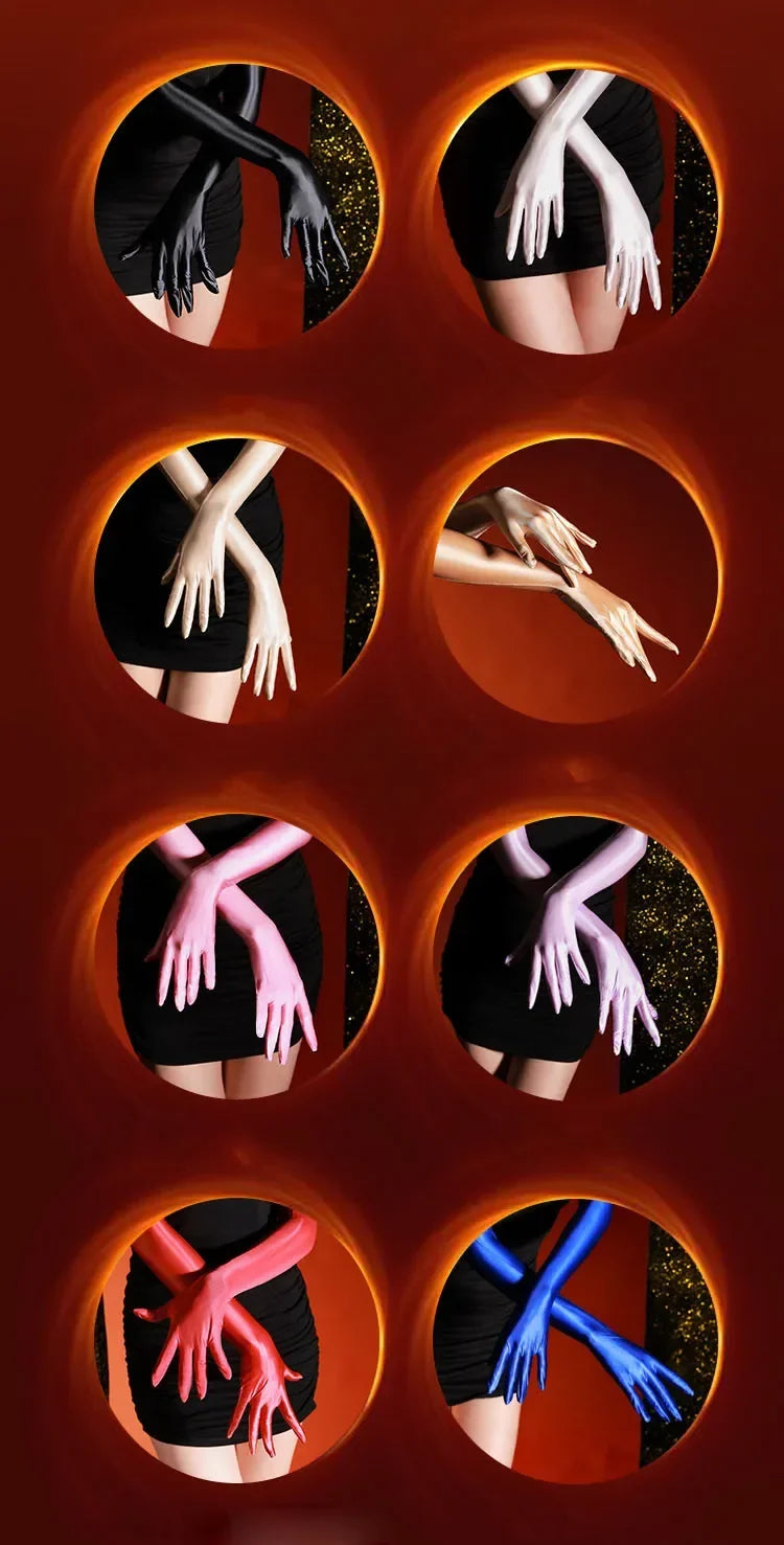 80D Satin Shiny High-Elasticity Opera Length Gloves Stage Performance Gloves