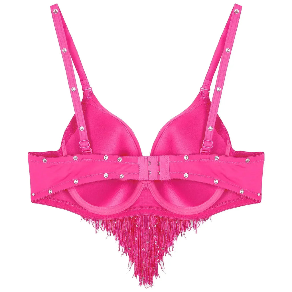 The Stardust Oasis Sirena – Sequined Tassel & Rhinestone Push-Up Belly Dance Bra Top