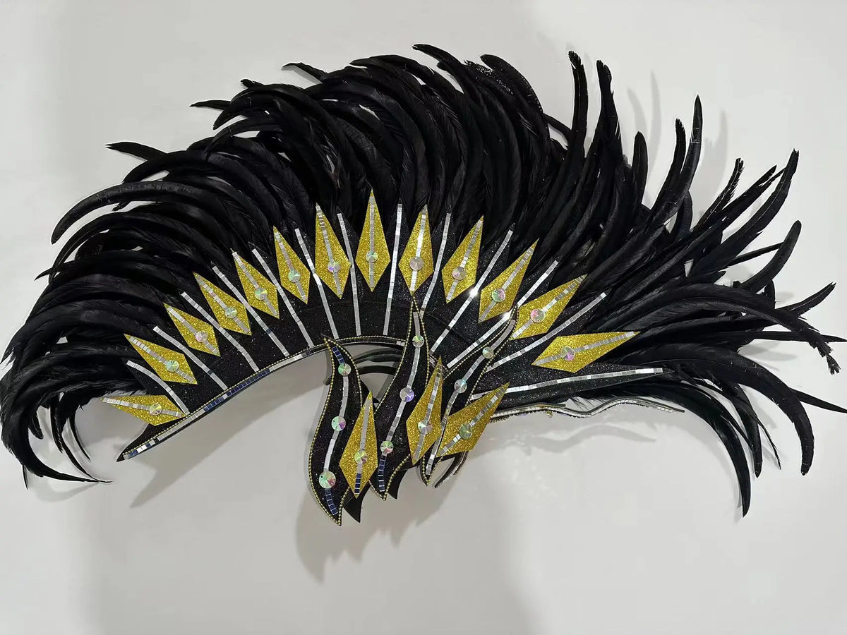 The Stardust Dark Empress – Premium Black Feathered Carnival & Gogo Headdress