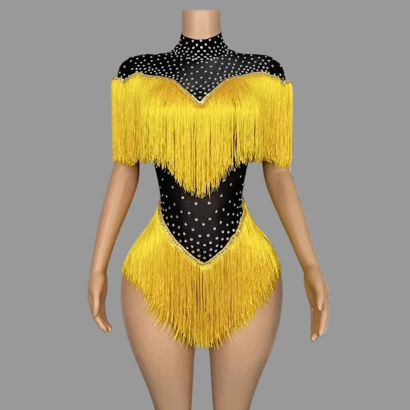 The Stardust Samba Fringe Bodysuit – Luxury Tassel Showgirl Costume