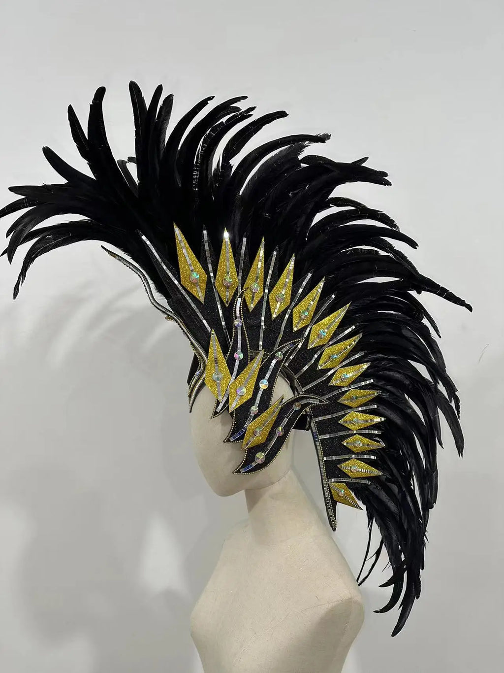 The Stardust Dark Empress – Premium Black Feathered Carnival & Gogo Headdress