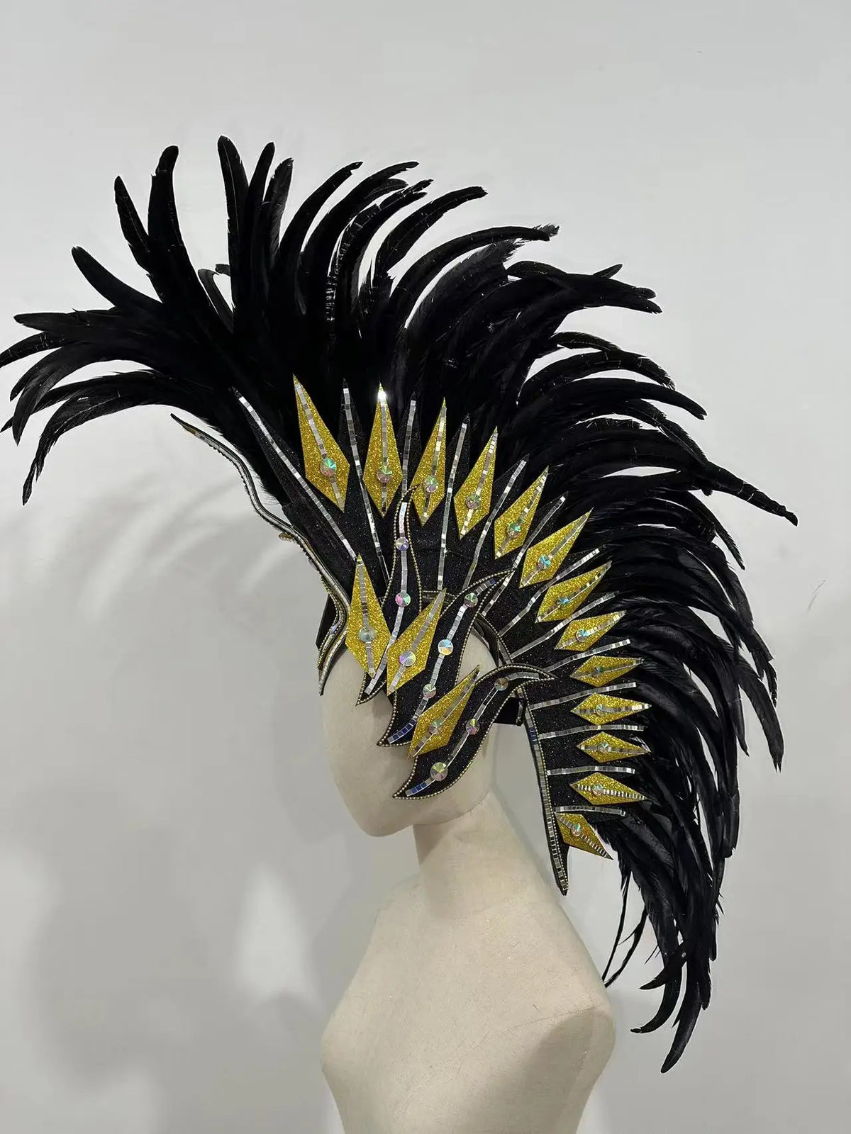 The Stardust Dark Empress – Premium Black Feathered Carnival & Gogo Headdress