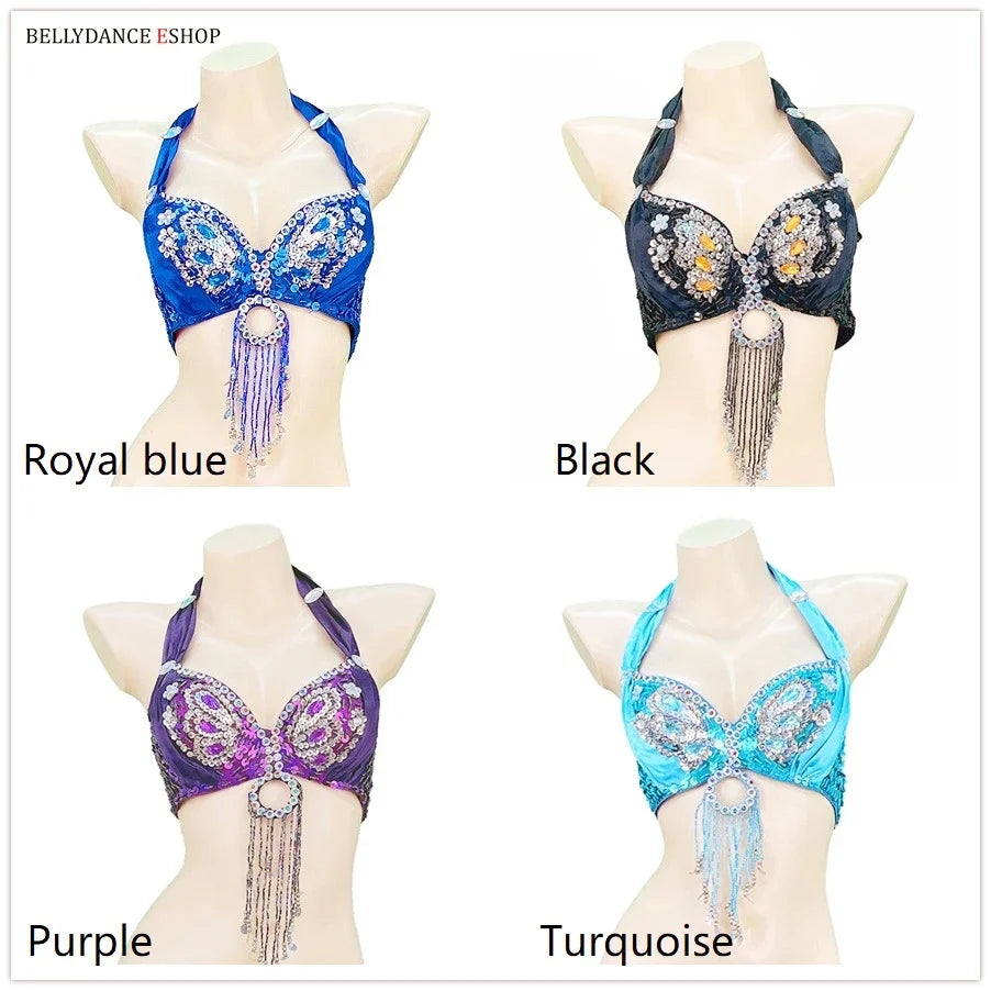 The Stardust Siren Shimmer – Sequin & Tassel Halter Belly Dance Bra Top