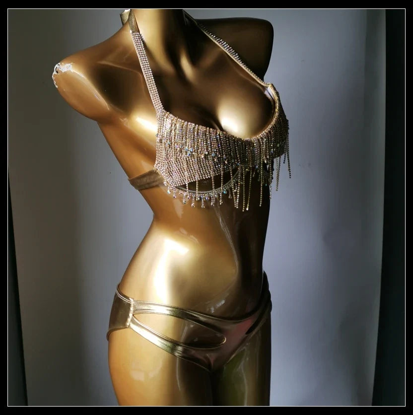 The Venus Vacation Tassel Bikini – Luxe Rhinestone Fringe Showgirl Set