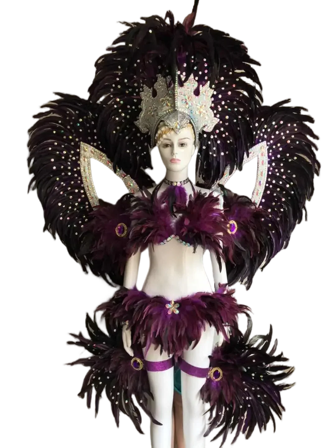 Jewel-Toned Feathered Wings and Headdress Set