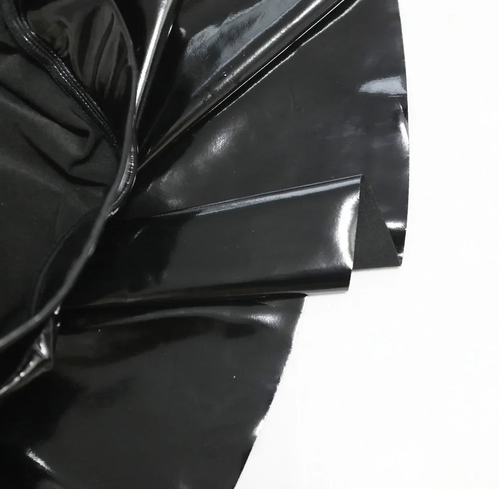 Gothic PU Leather PVC Shiny Flared Pleated Mini A-Line Skirt